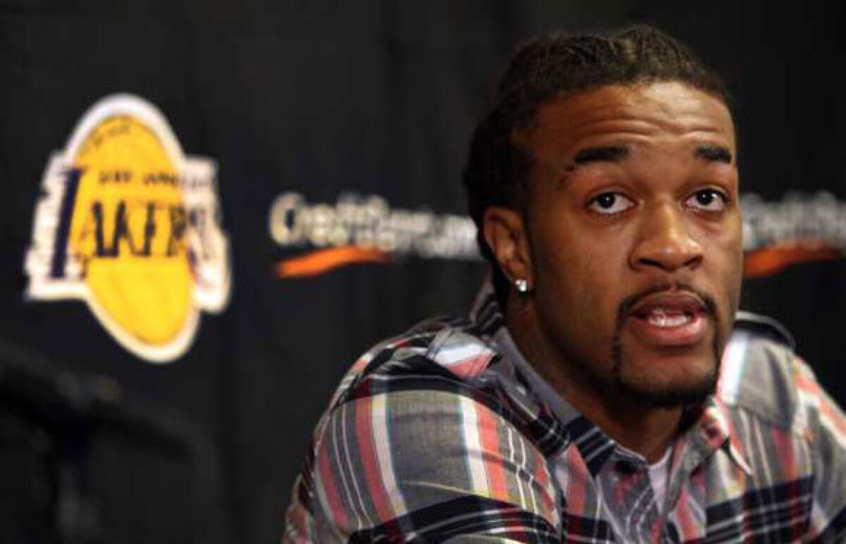 Jordan Hill at his introductory news conference with the Lakers.