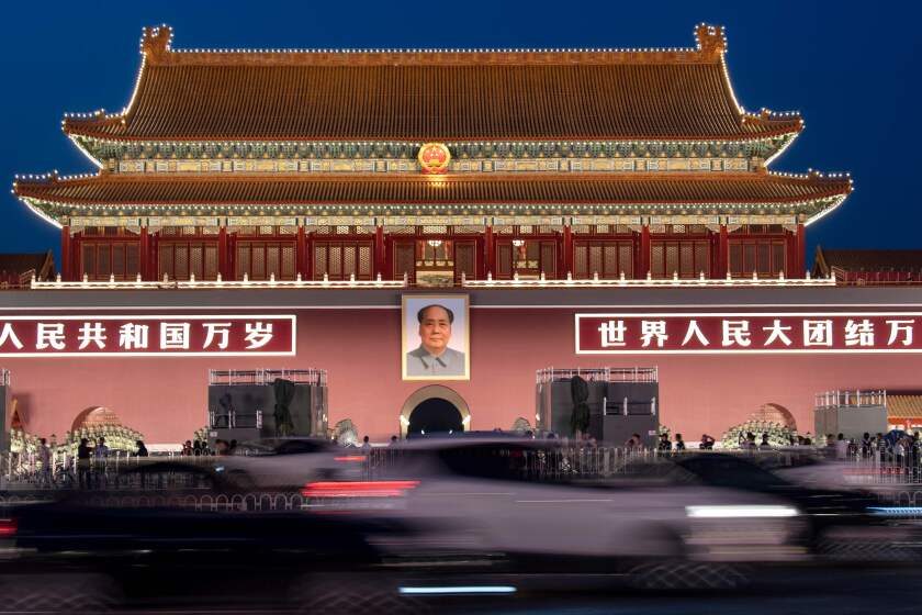 Vehicles drive past the Tiananmen Gate in Beijing, ahead of the 70th anniversary of the founding of the People's Republic of China, on September 26, 2019. (Photo by NOEL CELIS / AFP)NOEL CELIS/AFP/Getty Images ** OUTS - ELSENT, FPG, CM - OUTS * NM, PH, VA if sourced by CT, LA or MoD **