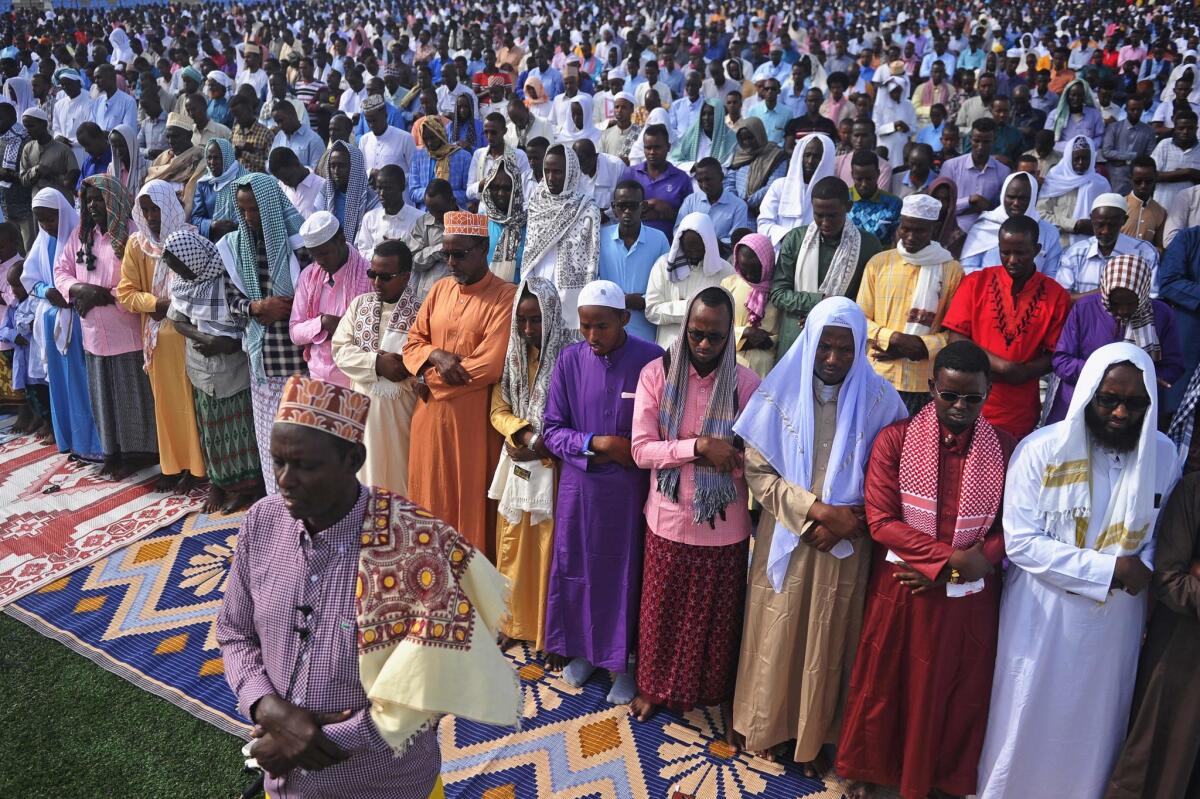 Somalia: Muslim faithfuls take part in prayer at the Jamacadaha Stadium in Mogadishu on the first day of Eid al-Adha.