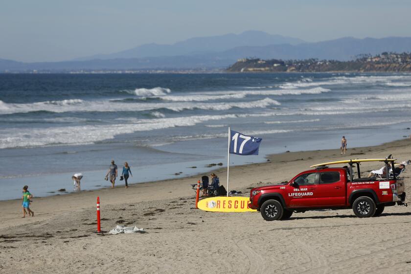 DEL MAR, CA - NOVEMBER 4: A 50-year-old woman was bitten by a shark in the water off Del Mar prompting a beach closure of at least 48 hours in the area, city lifeguard officials said on Friday, November 4, 2022. (K.C. Alfred / The San Diego Union-Tribune)