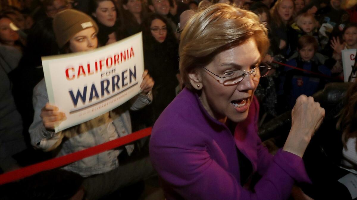 Democratic presidential candidate Elizabeth Warren spoke to more than 1,400 supporters at the Alex Theatre in Glendale on Monday.