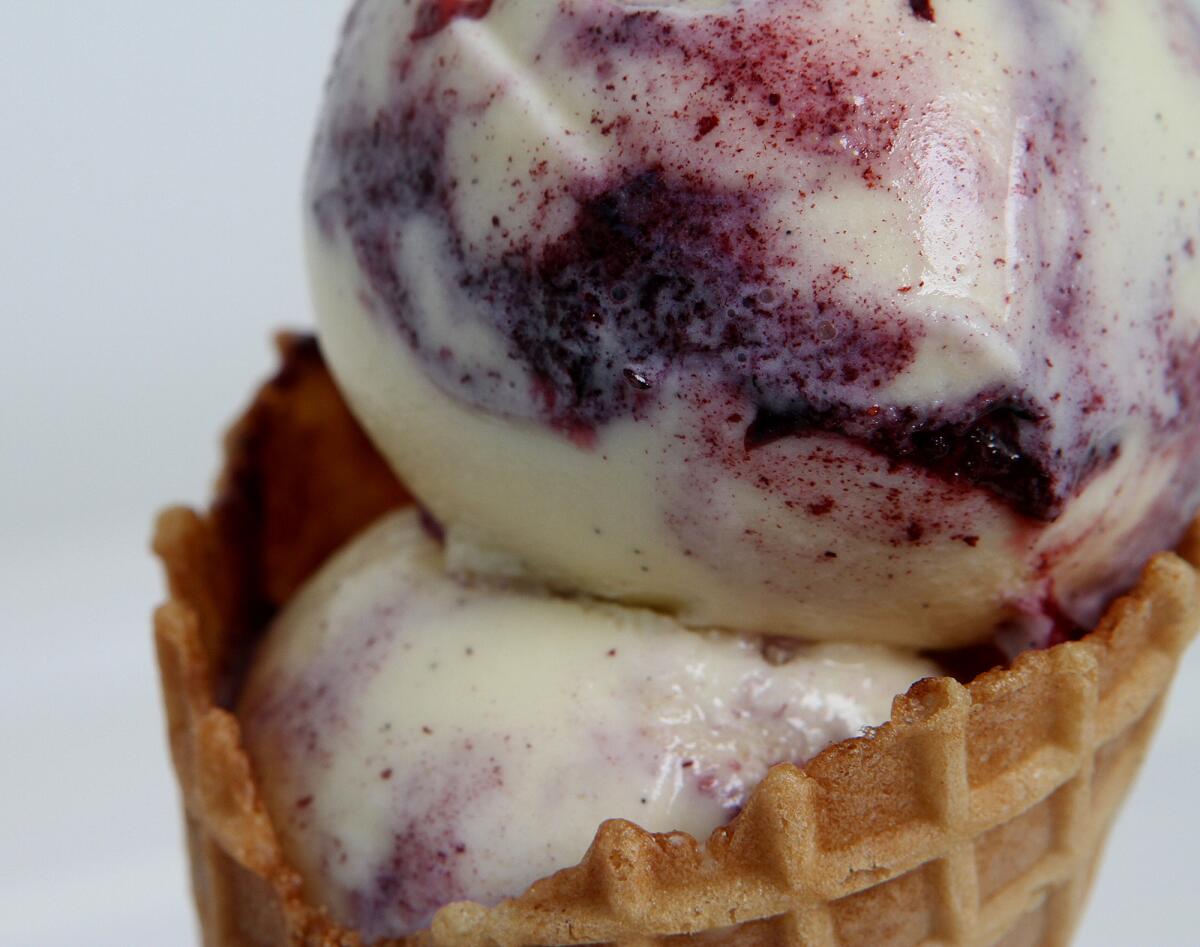 A blueberry ice cream cone at Quenelle in Burbank on Thursday, August 22, 2013.