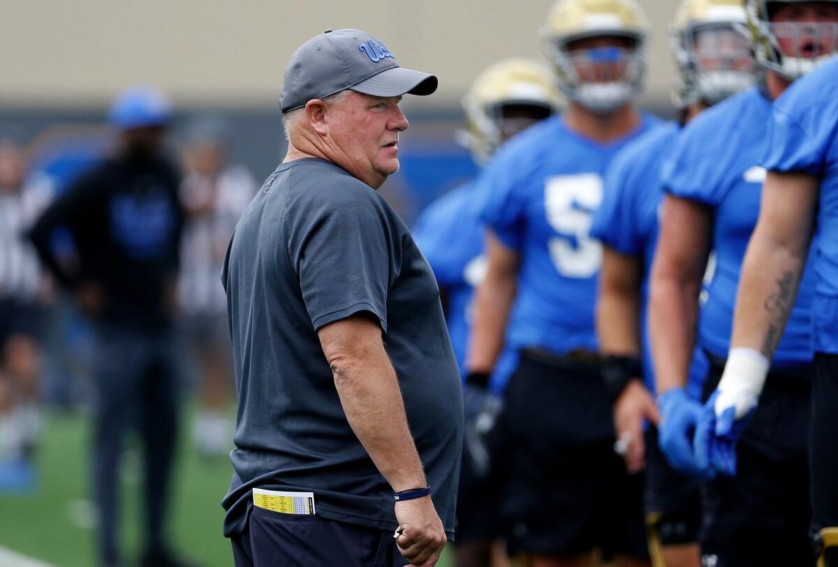 UCLA coach Chip Kelly during fall training camp in 2019. 