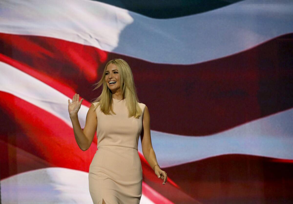 Ivanka Trump takes the stage during the final day of the 2016 Republican National Convention at Quicken Loans Arena in Cleveland.