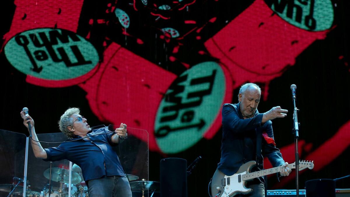 Roger Daltrey and Pete Townshend of The Who perform during weekend 2 of Desert Trip in Indio, Calif. in October 2016.