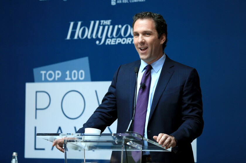 Matt Belloni speaks at the Hollywood Reporter Power Lawyers Breakfast 2018 at Spago in Beverly Hills.