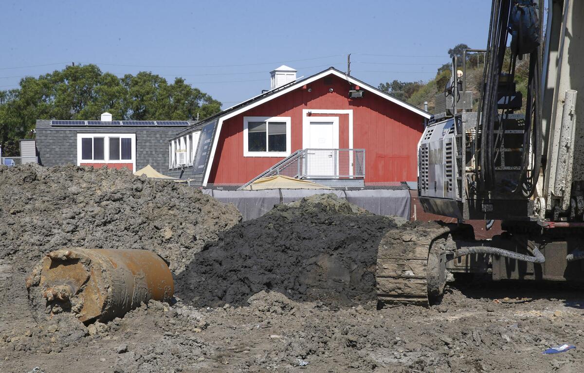A water reclamation system is under construction on the area adjacent to the Pacific Marine Mammal Center.
