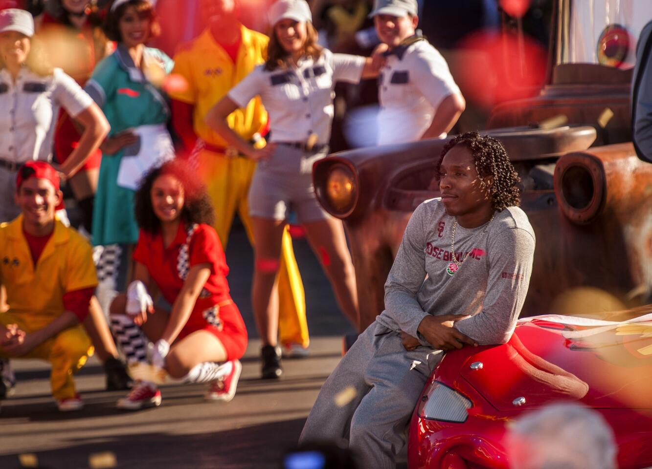 Southern California's Adoree Jackson strikes a pose at Disney California Adventure in Anaheim, Calif., on Tuesday, Dec. 27, 2016. USC plays Penn State in the Rose Bowl NCAA college football game Monday. (Paul Rodriguez/The Orange County Register via AP)