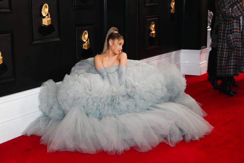 LOS ANGELES, CA - January 26, 2020: Ariana Grande arriving at the 62nd GRAMMY Awards at STAPLES Center in Los Angeles, CA.(Allen J. Schaben / Los Angeles Times)