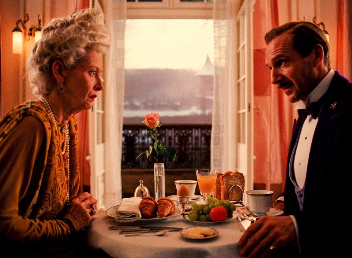 Tilda Swinton and Ralph Fiennes meet in "The Grand Budapest Hotel."