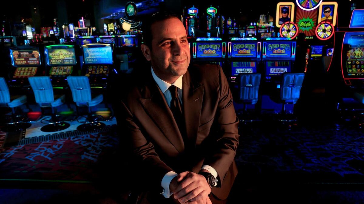 Sam Nazarian, head of SBE, is shown at the SLS Hotel Casino in Las Vegas, a venture he launched in 2014 and later abandoned. His company announced 10 new deals to expand his hotels and eateries to South America and the Middle East.