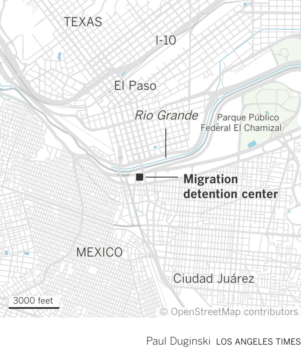 Location of migration detention center in Ciudad Juárez where fire killed at least 39.