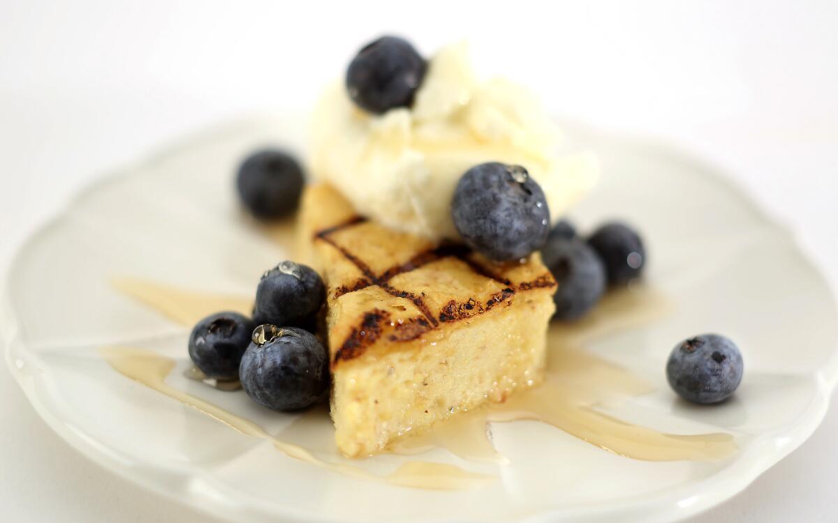 Grilled polenta with maple and fresh blueberries