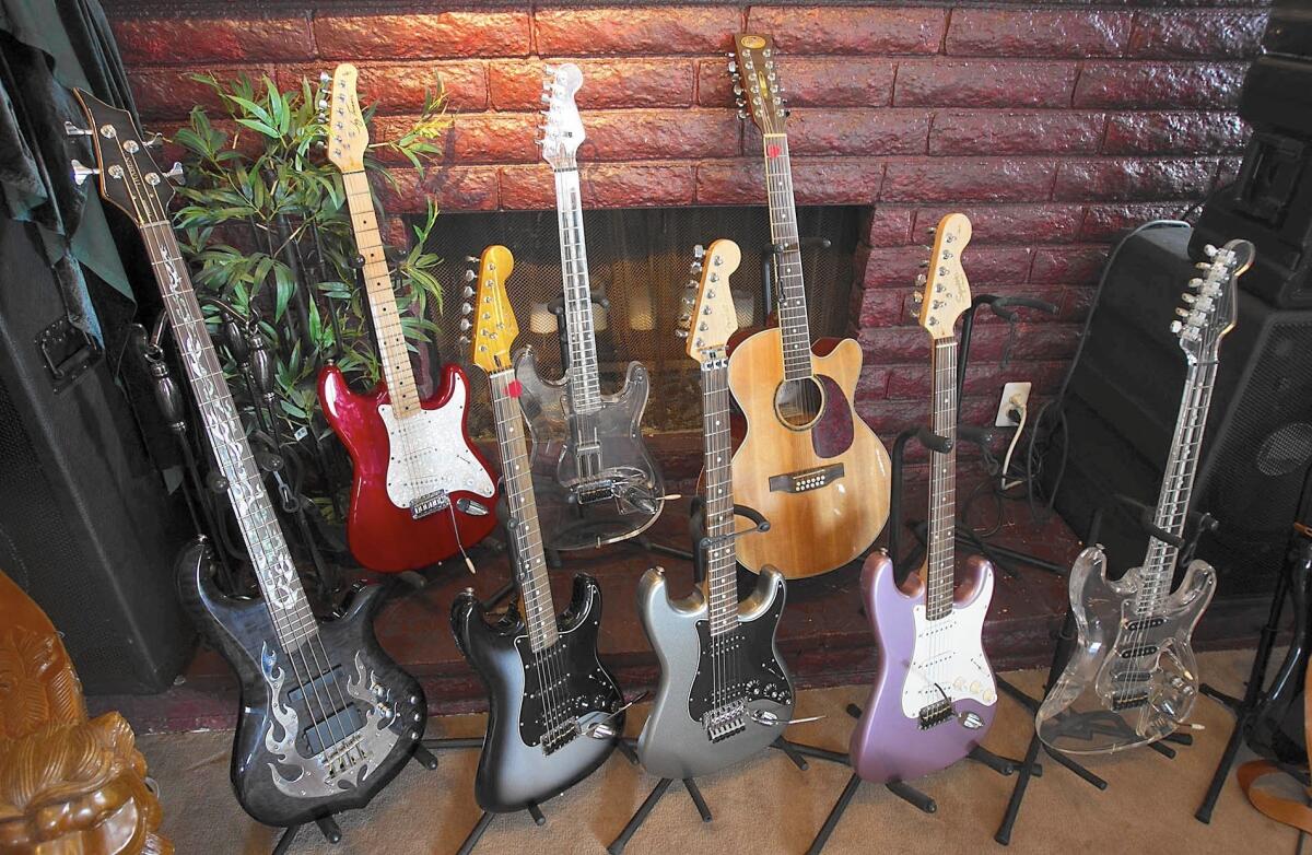 Randy Holden's collection of guitars in his Dana Point home.