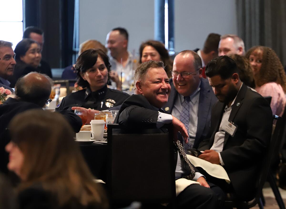 Guests are all smiles during there 2025 State of the City luncheon at the Hilton Costa Mesa Wednesday.