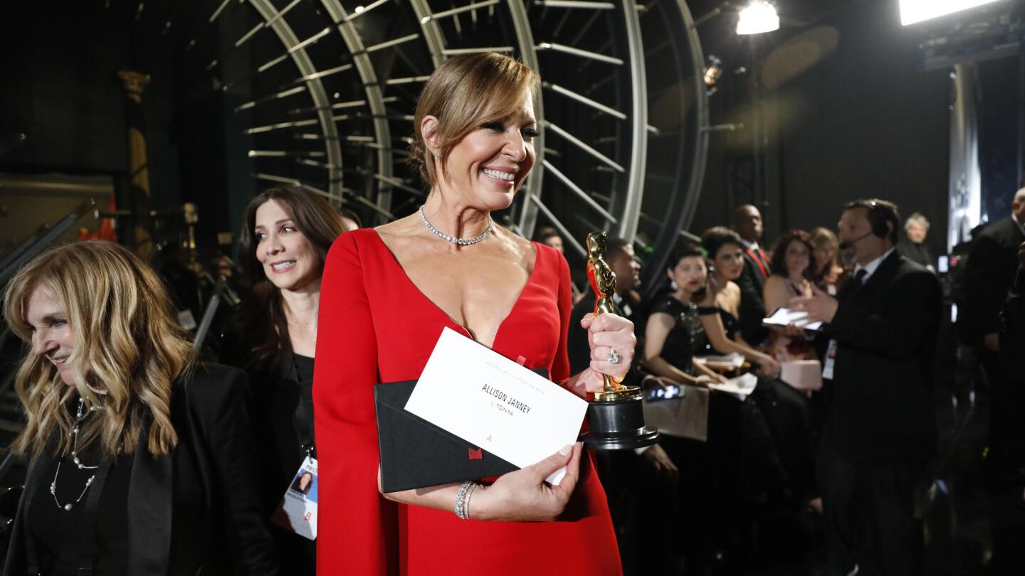 Allison Janney backstage at the 90th Academy Awards on Sunday at the Dolby Theatre in Hollywood.