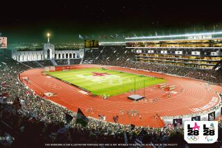 An artist's rendering of the Los Angeles Memorial Coliseum during the 2028 Olympic Games.