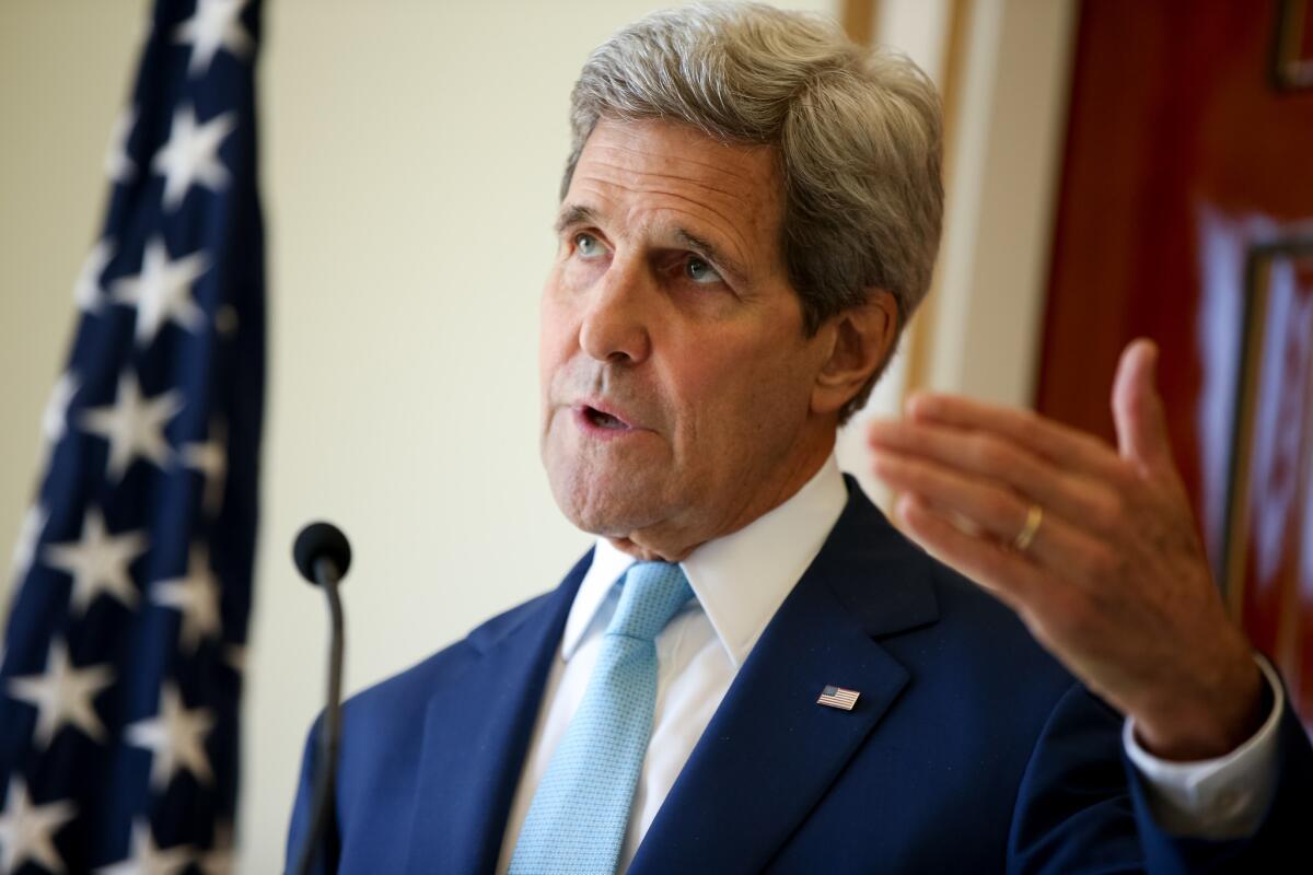 Secretary of State John Kerry, shown speaking at a news conference in Dijbouti on Wednesday, will be traveling to Russia for talks Tuesday with Russian officials, the State Department says.