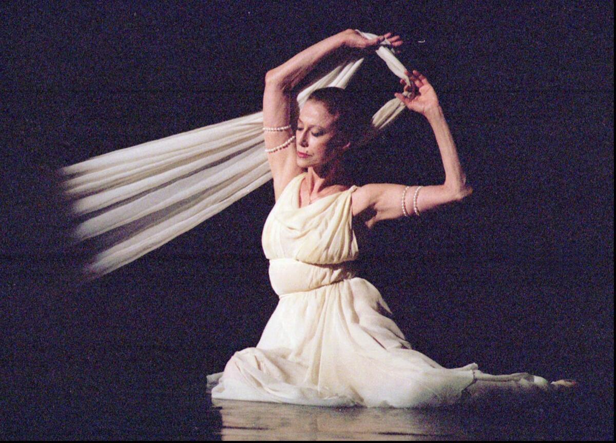 In 1996, 70-year-old world ballet legend Maya Plisetskaya performs "Isadora Duncan" during her only Ukraine concert at the National Ballet Theater in Kiev, Ukraine.