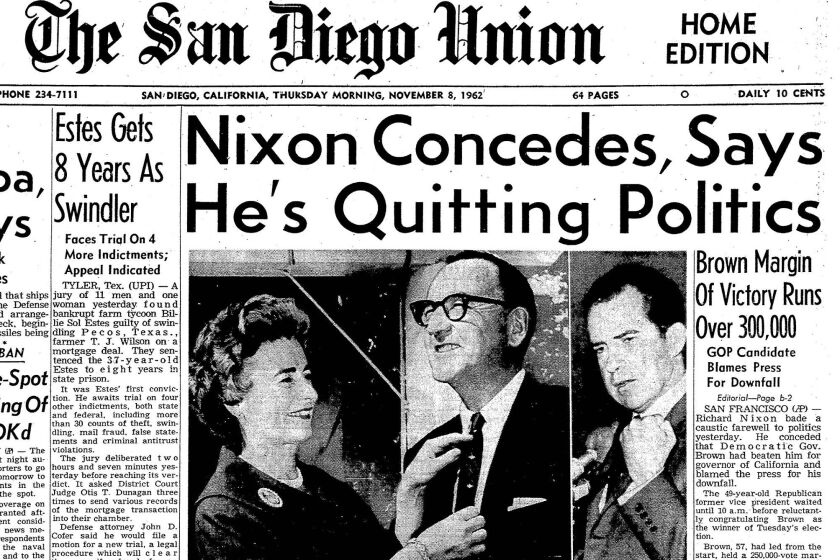 Front page of The San Diego Union, Thursday, Nov. 8, 1962.