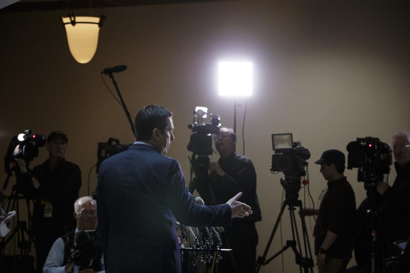 In this photo taken Wednesday, March 22, 2017, House Intelligence Committee Chairman Devin Nunes, R-Calif., gives reporters an update about the ongoing Russia investigation adding that President Donald Trump's campaign communications may have been "monitored" during the transition period as part of an "incidental collection," on Capitol Hill in Washington. Trump is facing new questions about political interference in the investigations into Russian election meddling following reports that White House officials secretly funneled material to the chairman of the House intelligence committee. (AP Photo/J. Scott Applewhite)