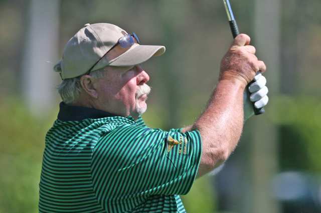 Champions Tour pro Craig Stadler tees off at the Toshiba Classic Pro-Am at Newport Beach Country Club on Wednesday.