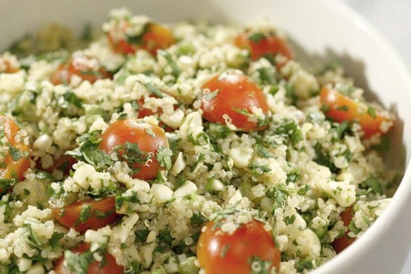 Recipe: Quinoa salad with grilled corn, tomatoes and cilantro.