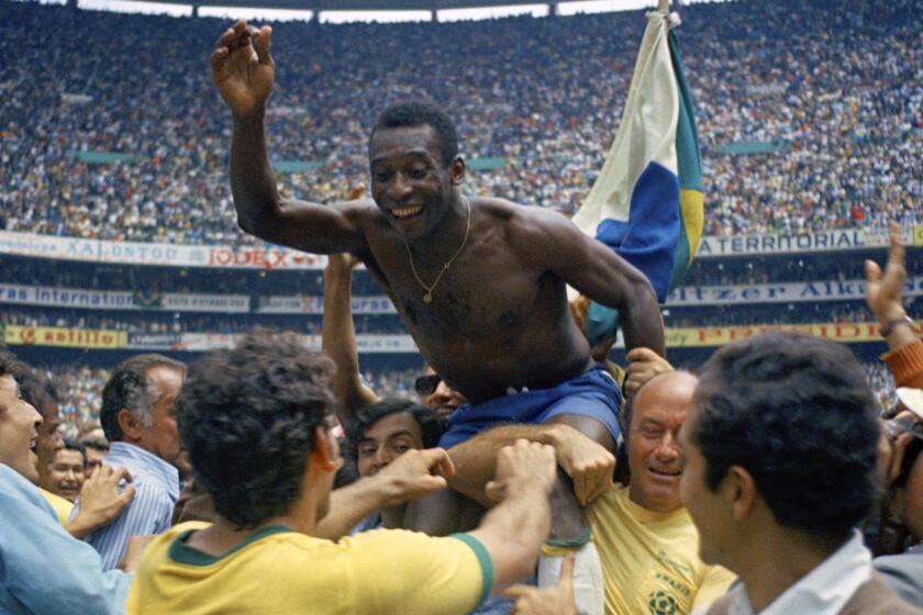 ** ADVANCE FOR WEEKEND EDITONS, MAY 29-30 ** FILE - In this June 21, 1970 file photo, Brazil's Pele.
