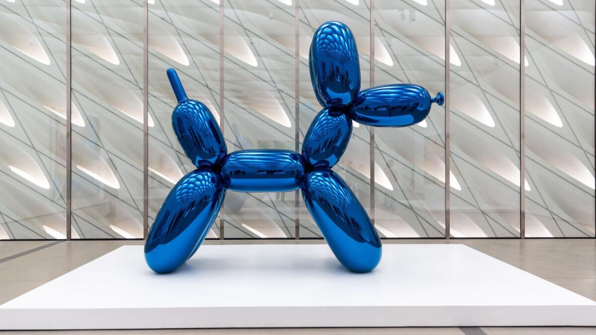 Jeff Koon's "Balloon Dog (Blue)" on display at the Broad.