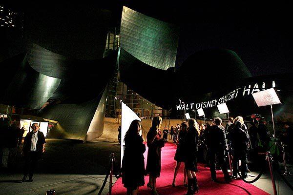 The red carpet awaits the arrival of stars coming to hear Gustavo Dudamel conduct his first concert at Disney Hall as music director of the L.A. Philharmonic.
