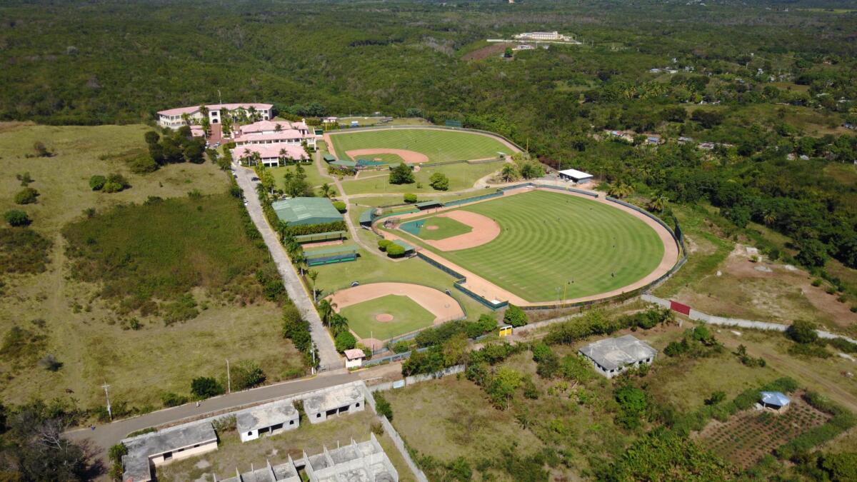 An aerial view of the Padres' baseball academy in a remote area of the Dominican Republic's San Cristobal province.