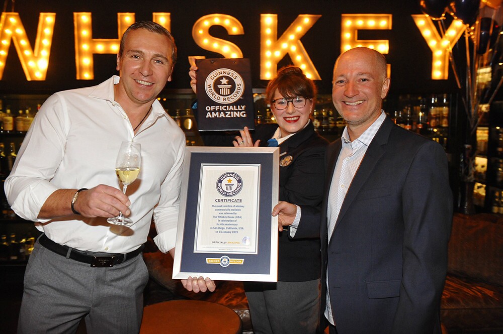 San Diego's own Whiskey House was awarded the Guinness World Record for "Most Whiskey Available Commercially In The World" at a private party on Tuesday, Jan. 15, 2019.