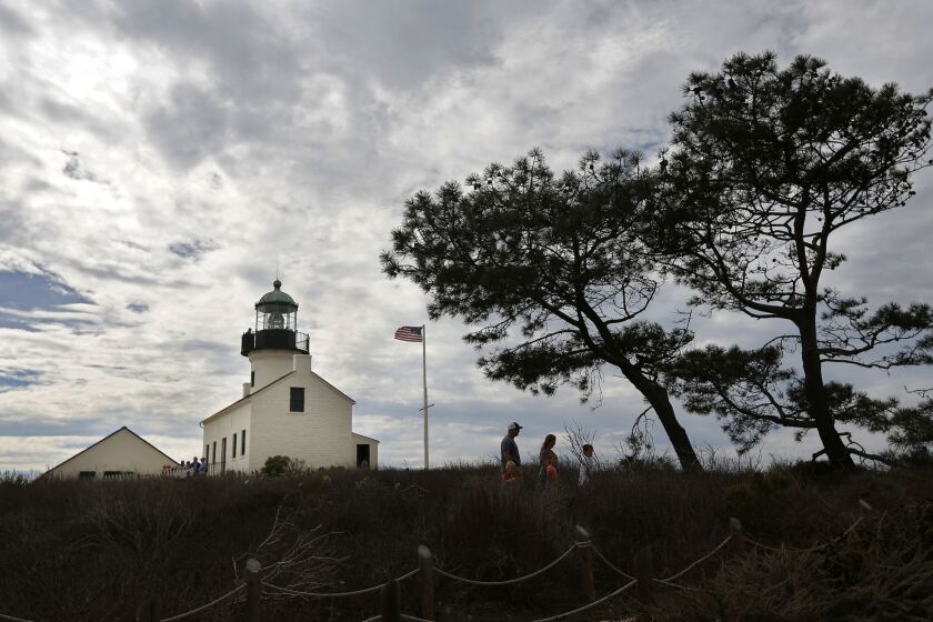 The top of the Old Point Loma Lighthouse was open to the public for Open Tower Day, one of three times a year it is open. Wednesday marked the anniversary of when the lighthouse was first lit in 1855. Here, guests leave the lighthouse on Wednesday, Nov. 15, 2017. (Photo by K.C. Alfred/The San Diego Union-Tribune)