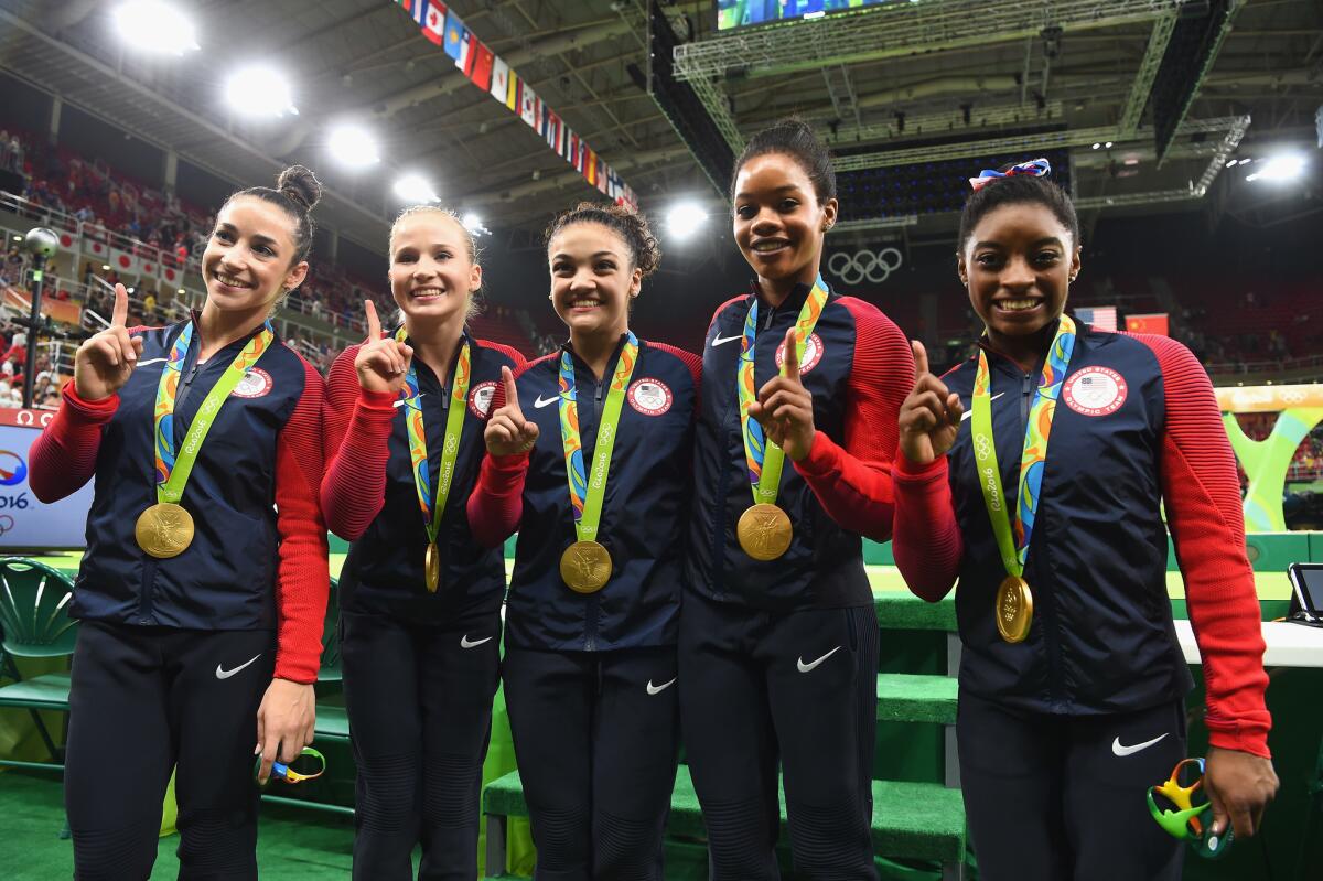 Members of the U.S. women's gymnastics team will compete in the individual all-around today.