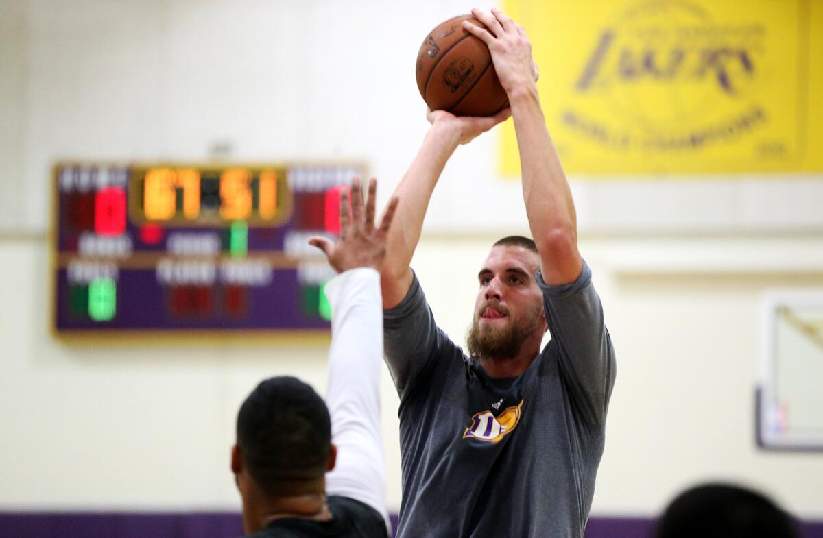D-Fenders center David Foster warms up before a game against the Reno Bighorns on Dec. 8 in El Segundo.