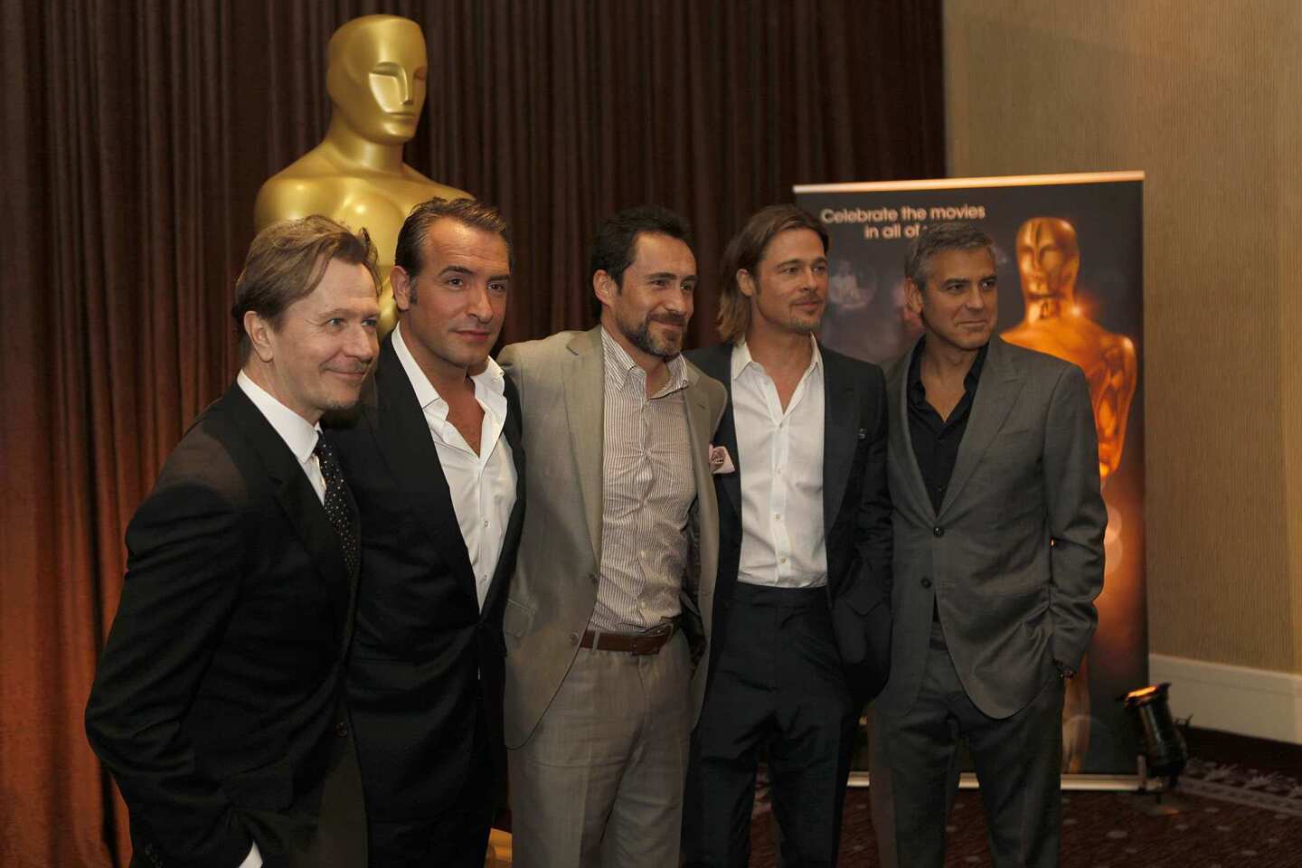Oscars' lead actor contenders: Gary Oldman, left, Jean Dujardin, Demian Bichir, Brad Pitt and George Clooney.