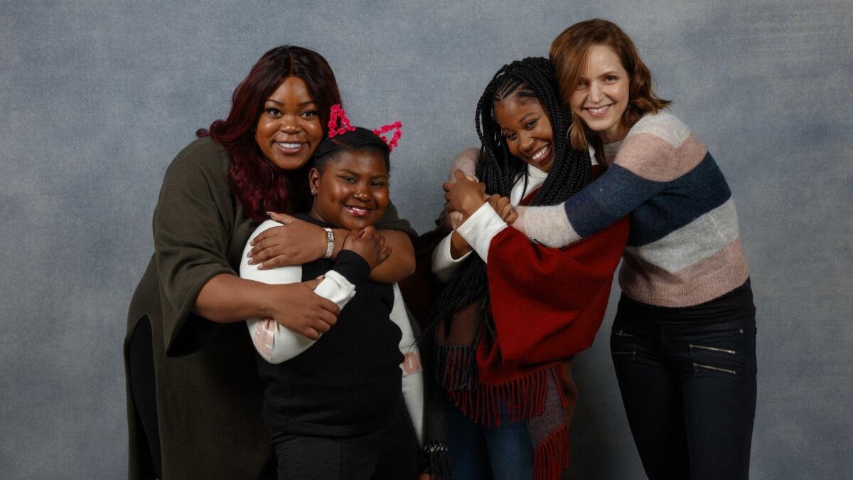 Writer Angelica Nwandu, actress Tatum Hall, actress Dominique Fishback and director Jordana Spiro from "Night Comes On," photographed in the L.A. Times Studio at the Sundance Film Festival in Park City, Utah, on Jan. 19