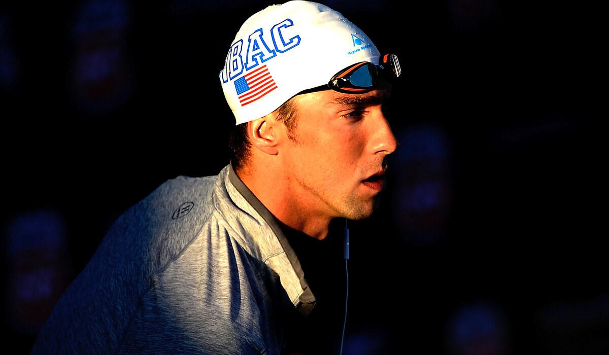 Michael Phelps gets ready for a race at the national swimming championships in Irvine this summer.