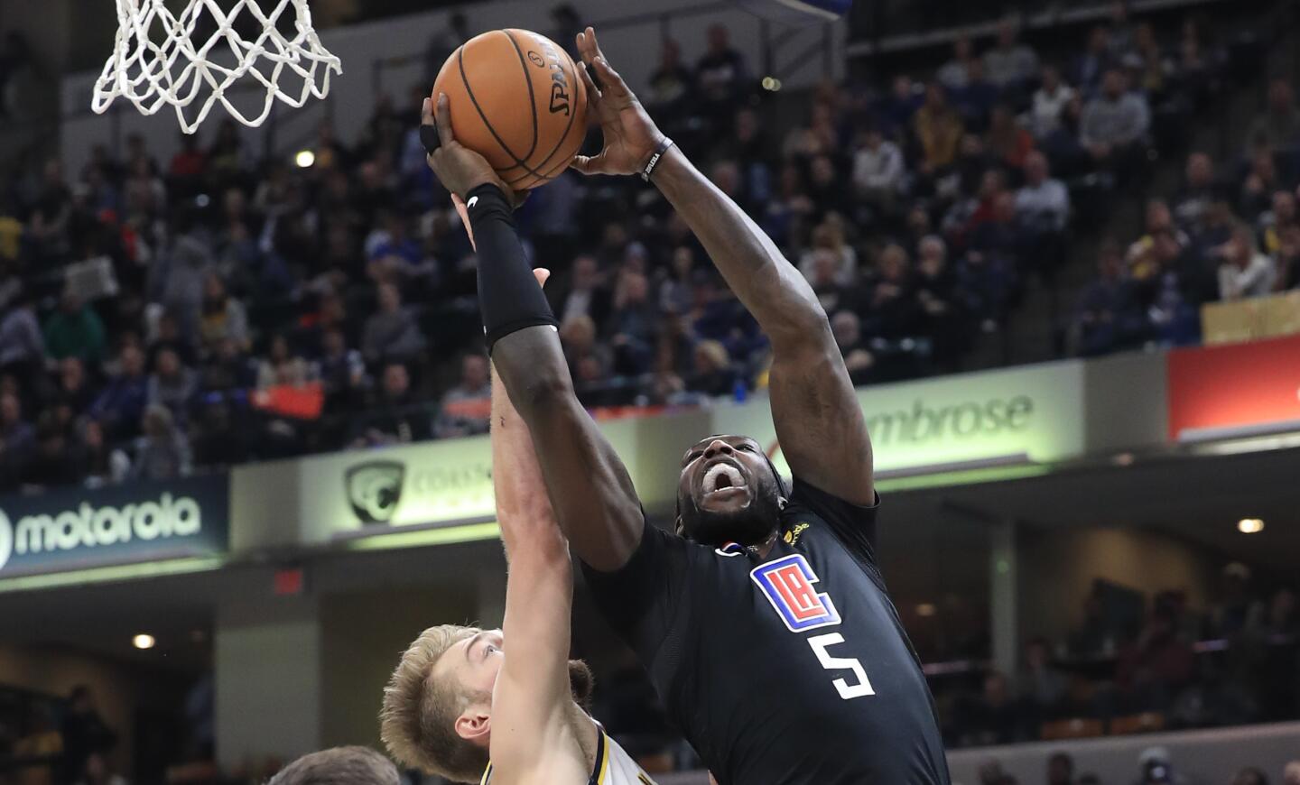 Montrezl Harrell puts up a shot during a game against the Pacers on Dec. 9 at Bankers Life Fieldhouse.