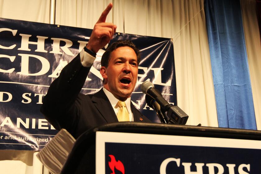 Chris McDaniel promises victory before a late-night audience Tuesday at the Lake Terrace Convention Center in Hattiesburg, Miss. He will face Sen. Thad Cochran in a Republican primary runoff June 24.