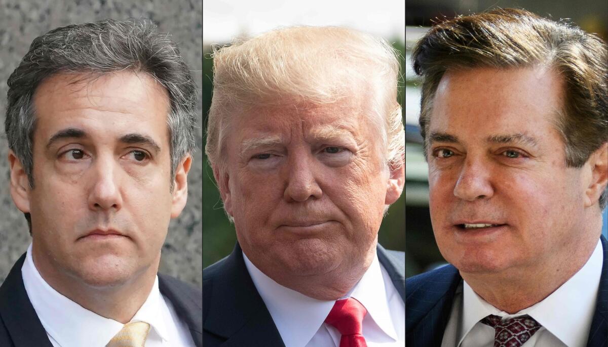 The felony convictions of former Trump insiders Michael Cohen, left, and Paul Manafort have rocked the administration; more are likely.