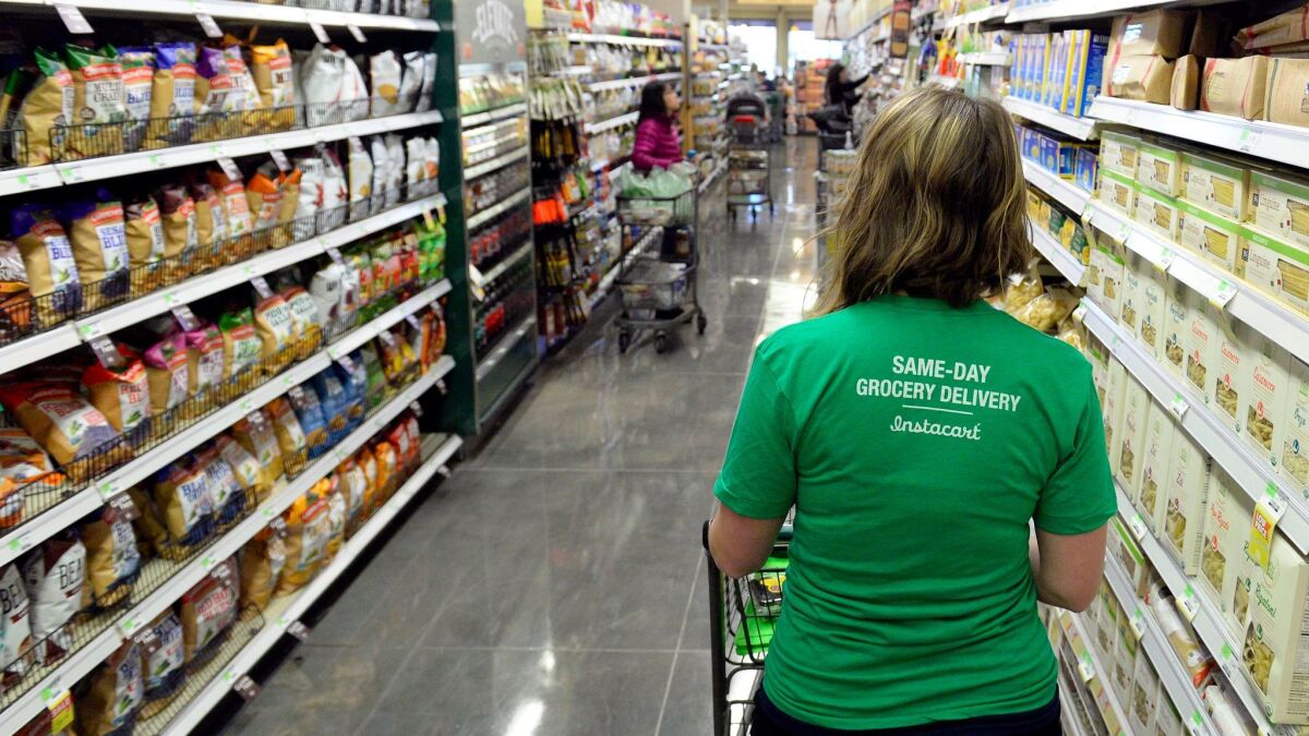 Instacart matches app users with personal shoppers who pick out products and deliver groceries to doorsteps.