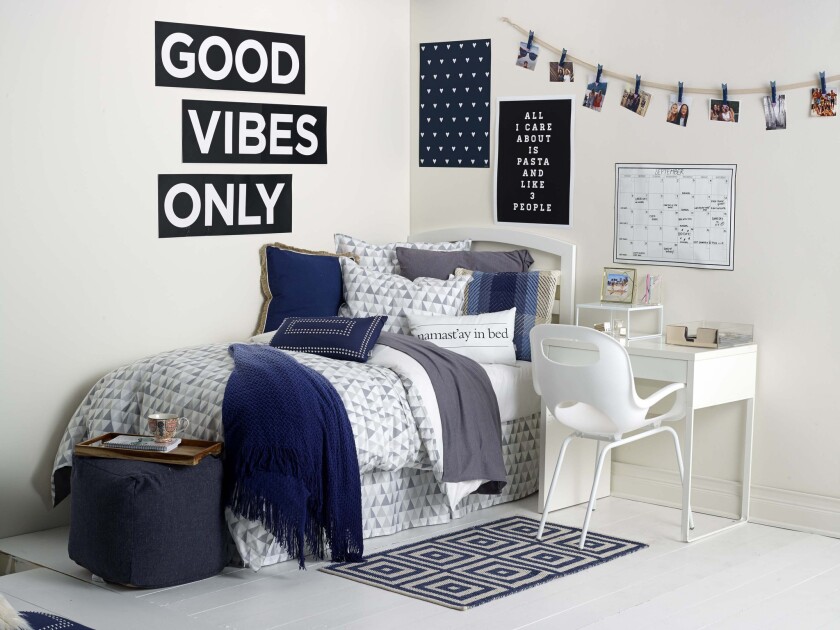 In this file photo, a "Good Vibrations" dorm room curated by Dormify is shown. A Bay Area college has ordered students to return and clean out their dorm rooms by April 14, amid a pandemic.