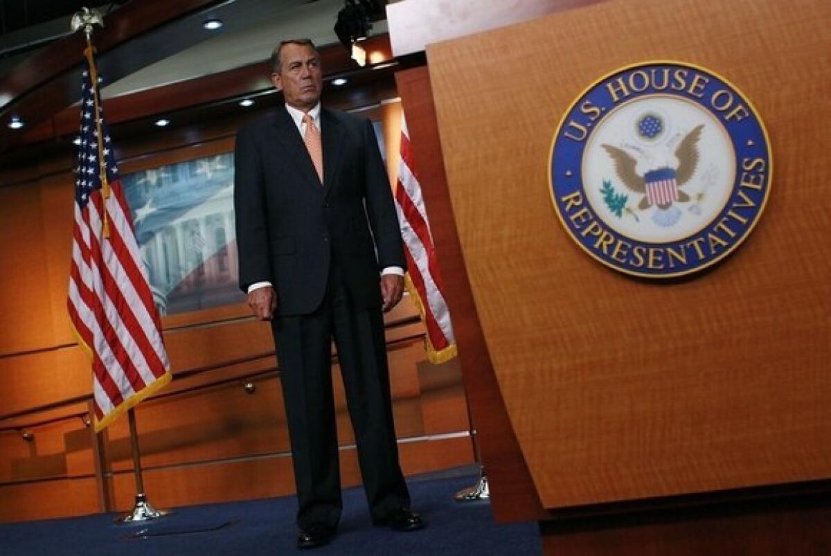 House Speaker John Boehner at a news conference about jobs at the Capitol on Friday