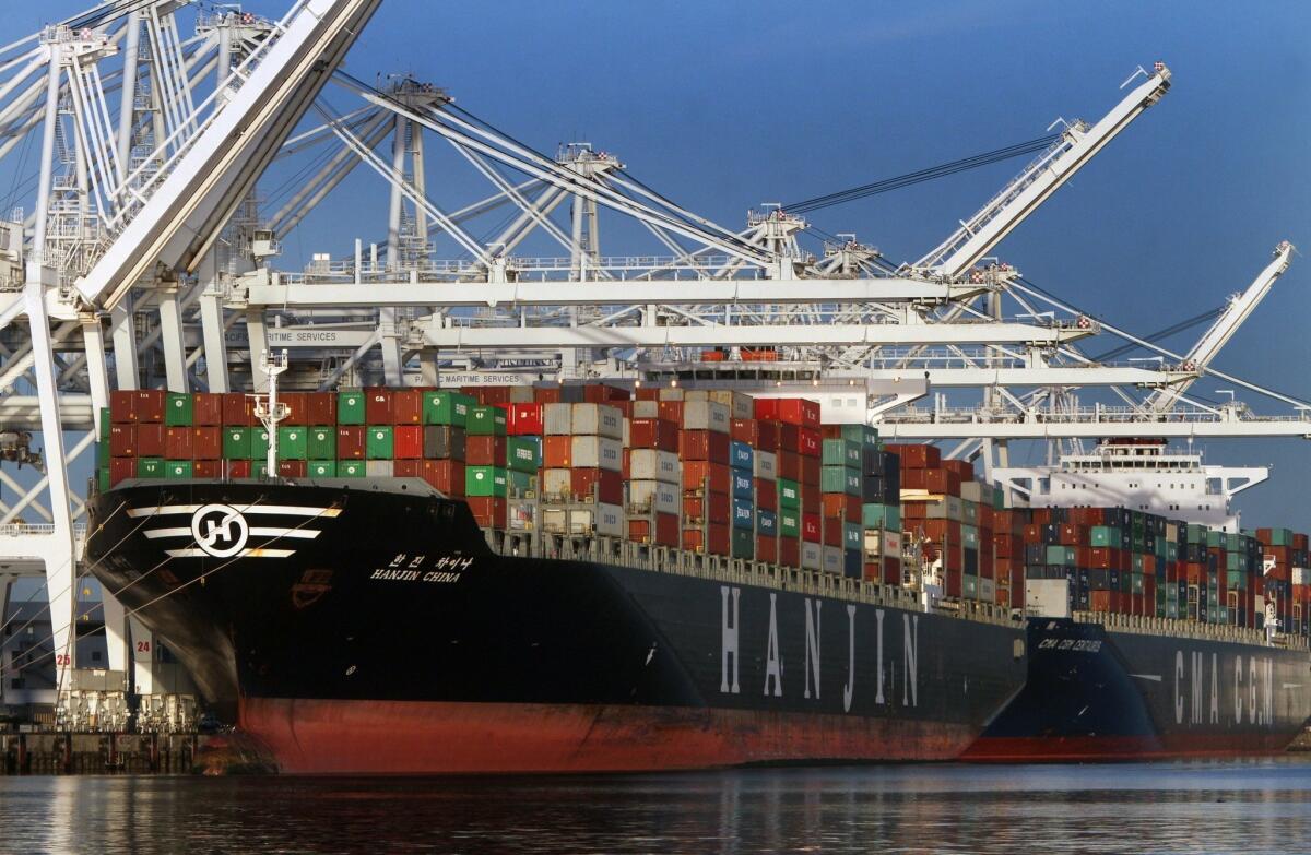 Congress is unlikely to vote on the Trans-Pacific Partnership trade deal until next year, in the thick of the presidential campaign. Above, container ships at the Port of Long Beach in April.