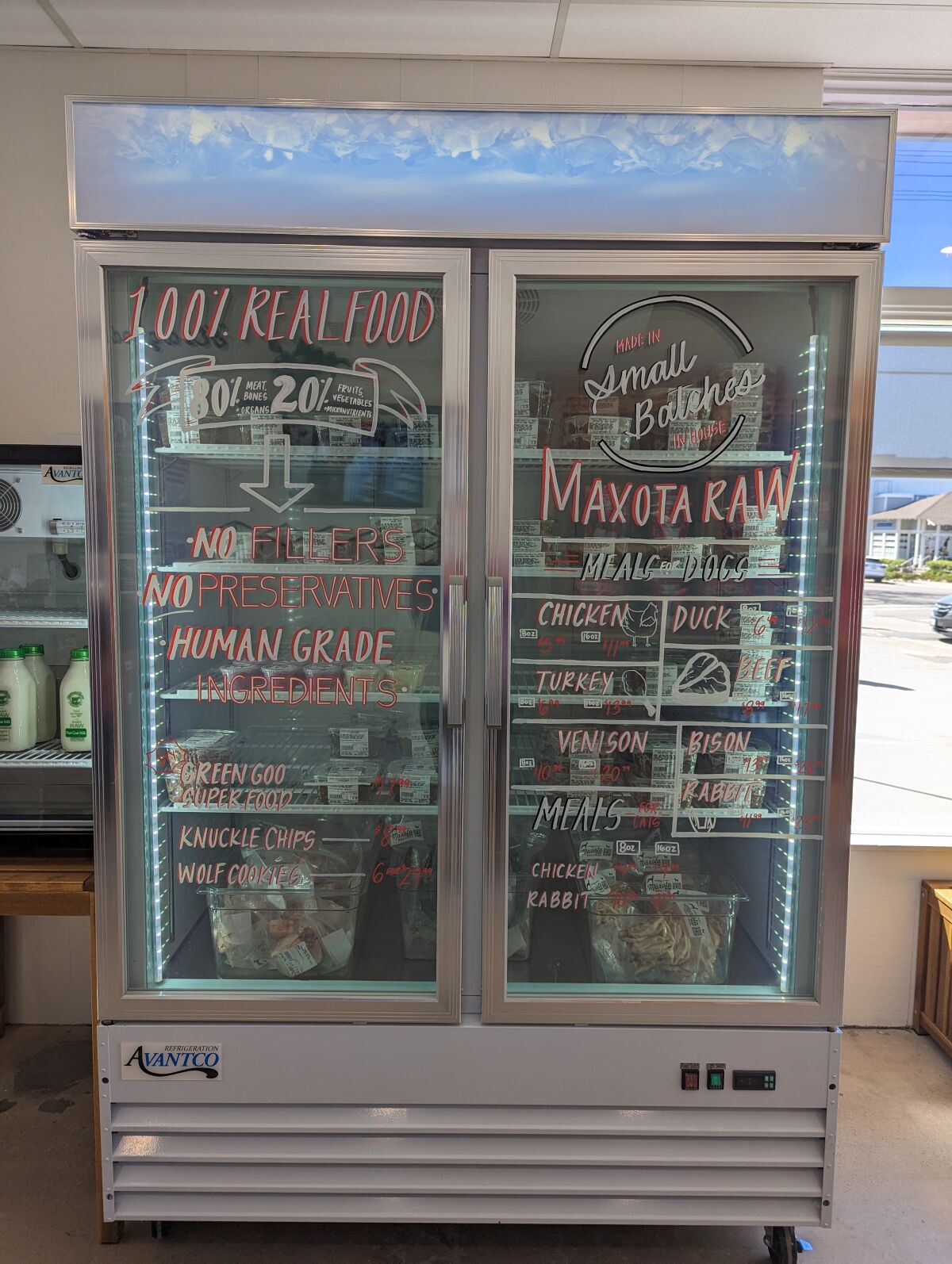 The Maxota Raw dog food made at Urban Wolf is kept in a refrigerator onsite.