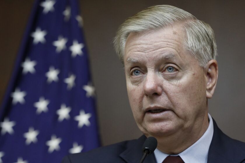 Republican Sen. Lindsey Graham speaks to reporters in the Turkish capital Ankara, Turkey, Saturday, Jan. 19, 2019, a day after meeting with Turkish President Recep Tayyip Erdogan and other officials. Graham says a U.S. withdrawal from Syria without a plan would lead to chaos and an "Iraq on steroids." (AP Photo/Burhan Ozbilici)