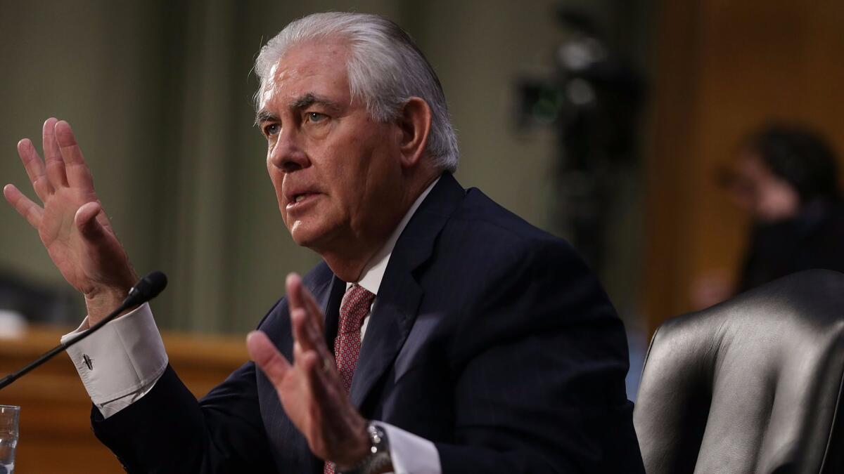 Rex Tillerson, nominee for Secretary of State, testifies before the Senate Foreign Relations committee.