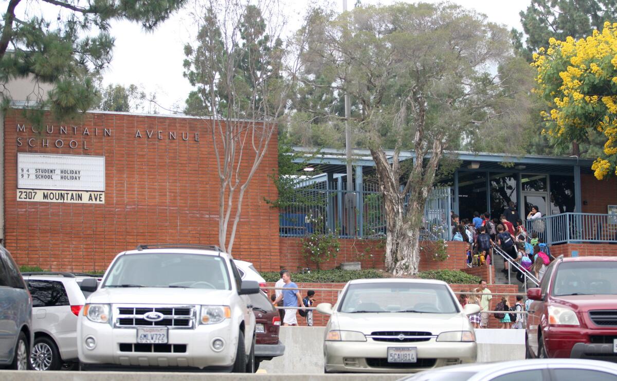 Mountain Avenue School students arrive for class at the La Crescenta elementary campus on Wednesday, Sept. 2, 2015.