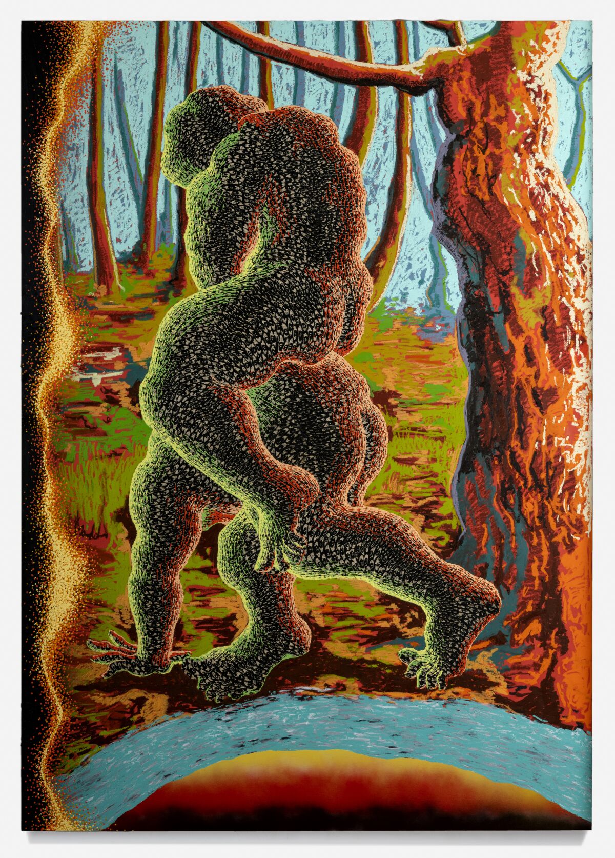 A wood carving of a mythological beast.